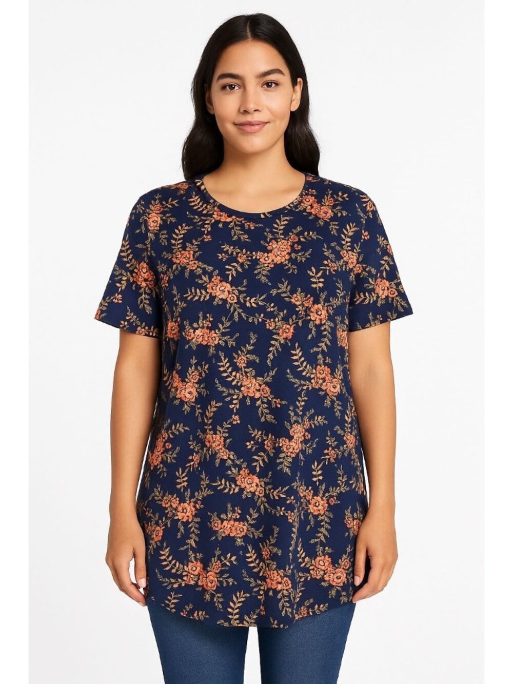 Lularoe Irma Short Sleeve T-Shirt Size XXS  Scoop neckline Floral Print Blue and